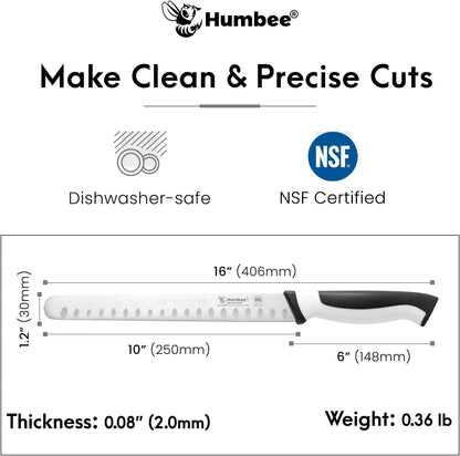 8-Inch Chef Carving Knife with Granton Edge for Slicing Turkey Ham and Meat | NSF Certified | German Stainless Steel Blade | Dishwasher Safe Ergonomic Handle, DT-21 Series, Black