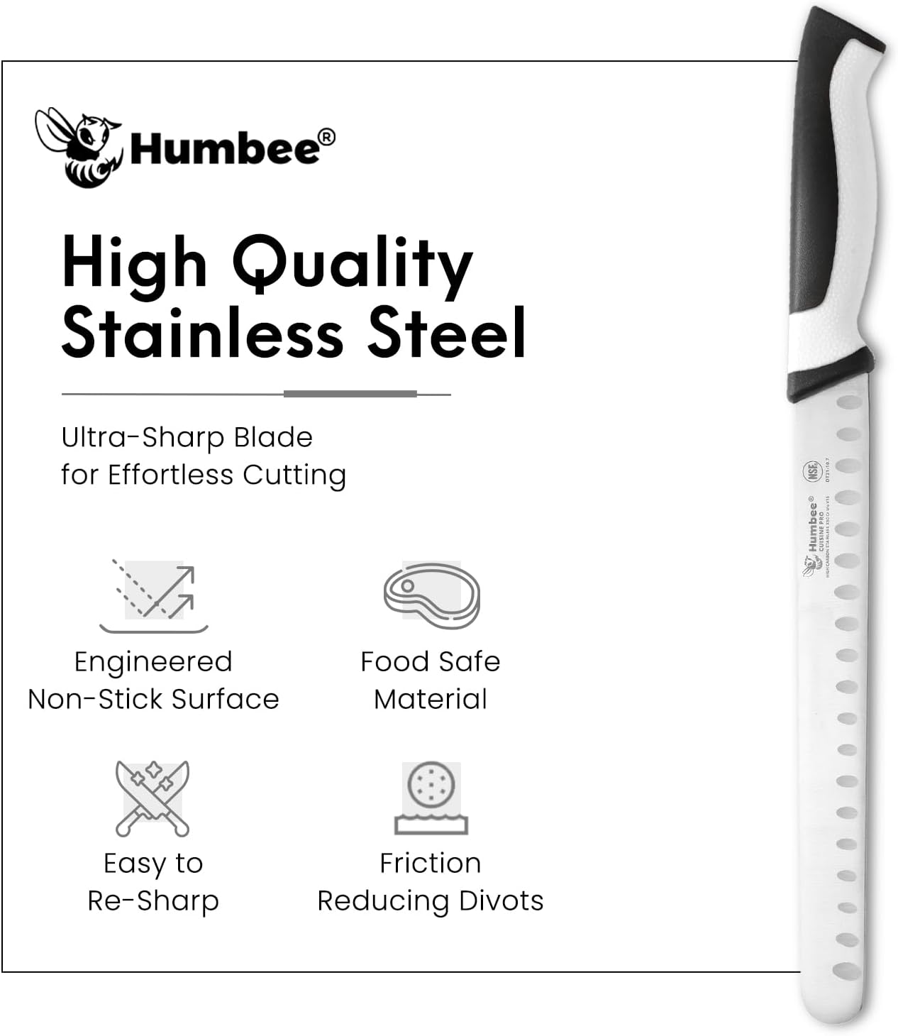 8-Inch Chef Carving Knife with Granton Edge for Slicing Turkey Ham and Meat | NSF Certified | German Stainless Steel Blade | Dishwasher Safe Ergonomic Handle, DT-21 Series, Black