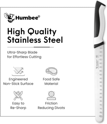 8-Inch Chef Carving Knife with Granton Edge for Slicing Turkey Ham and Meat | NSF Certified | German Stainless Steel Blade | Dishwasher Safe Ergonomic Handle, DT-21 Series, Black