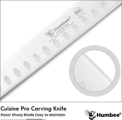 8-Inch Chef Carving Knife with Granton Edge for Slicing Turkey Ham and Meat | NSF Certified | German Stainless Steel Blade | Dishwasher Safe Ergonomic Handle, DT-21 Series, Black