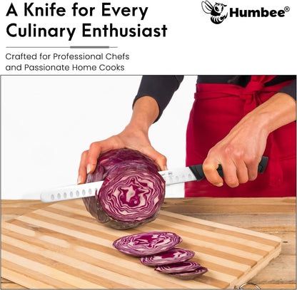 8-Inch Chef Carving Knife with Granton Edge for Slicing Turkey Ham and Meat | NSF Certified | German Stainless Steel Blade | Dishwasher Safe Ergonomic Handle, DT-21 Series, Black