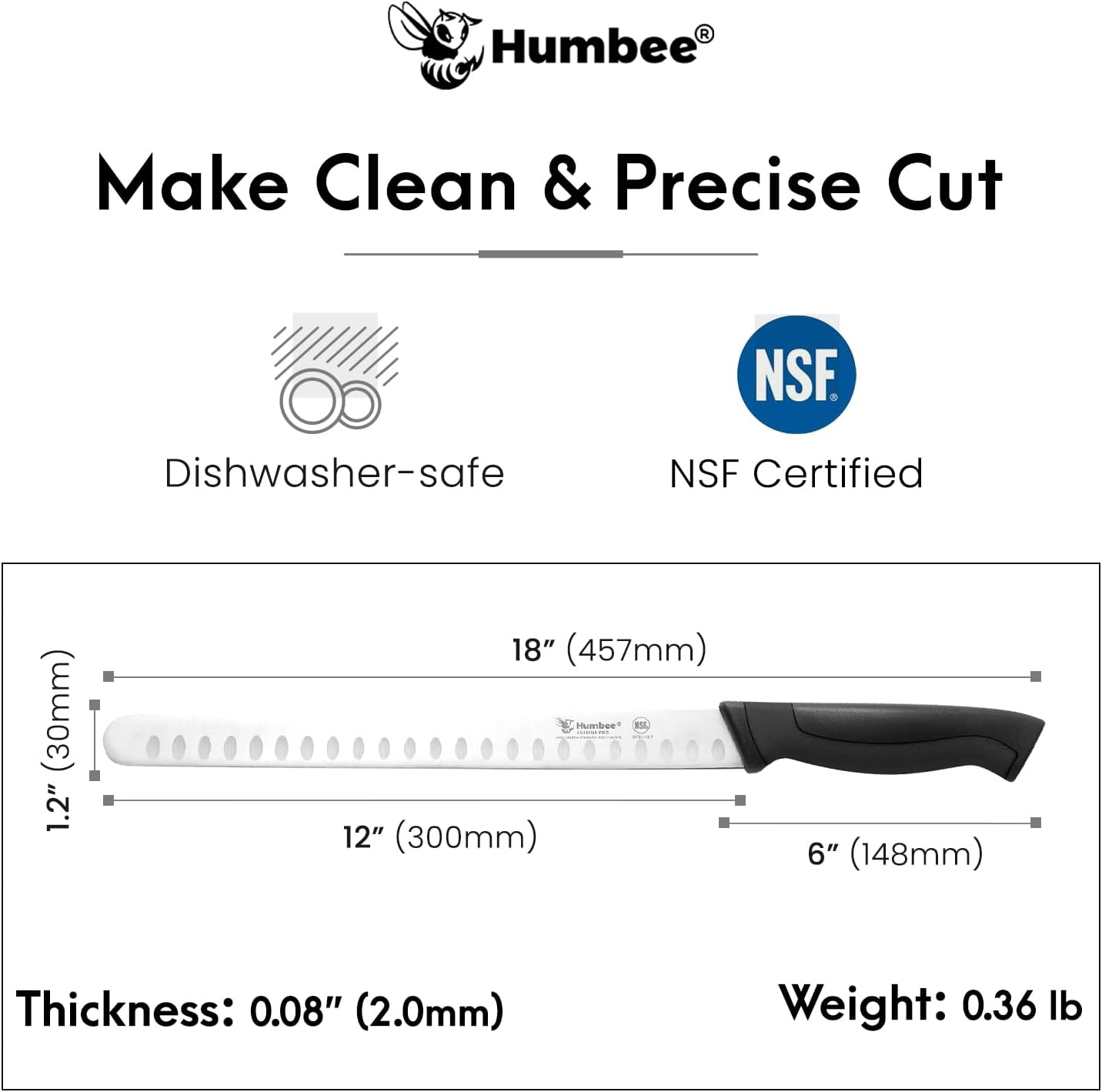 8-Inch Chef Carving Knife with Granton Edge for Slicing Turkey Ham and Meat | NSF Certified | German Stainless Steel Blade | Dishwasher Safe Ergonomic Handle, DT-21 Series, Black