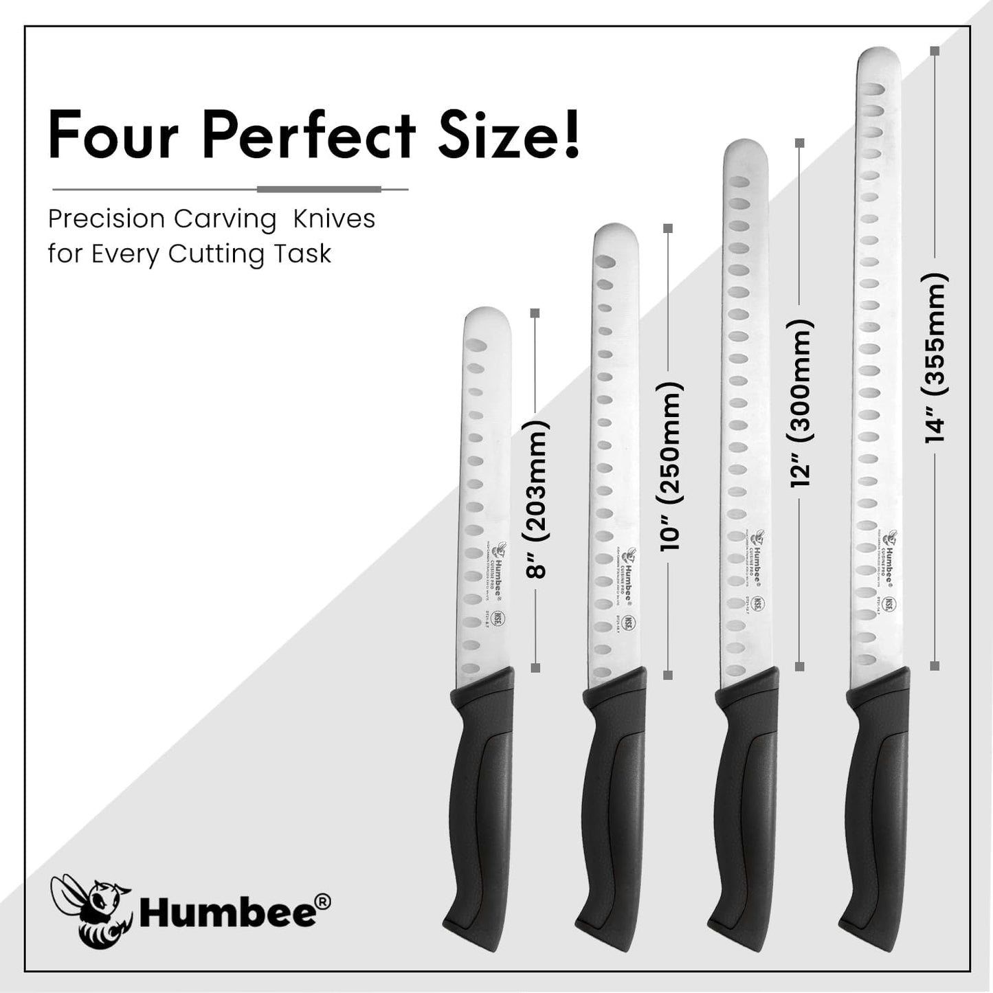 8-Inch Chef Carving Knife with Granton Edge for Slicing Turkey Ham and Meat | NSF Certified | German Stainless Steel Blade | Dishwasher Safe Ergonomic Handle, DT-21 Series, Black