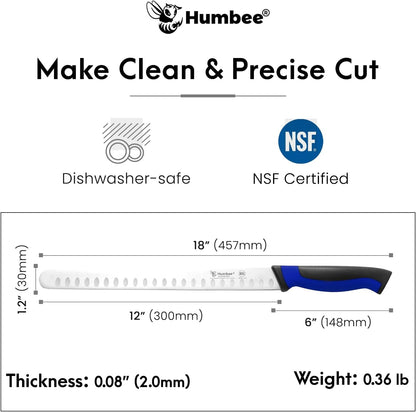 8-Inch Chef Carving Knife with Granton Edge for Slicing Turkey Ham and Meat | NSF Certified | German Stainless Steel Blade | Dishwasher Safe Ergonomic Handle, DT-21 Series, Black