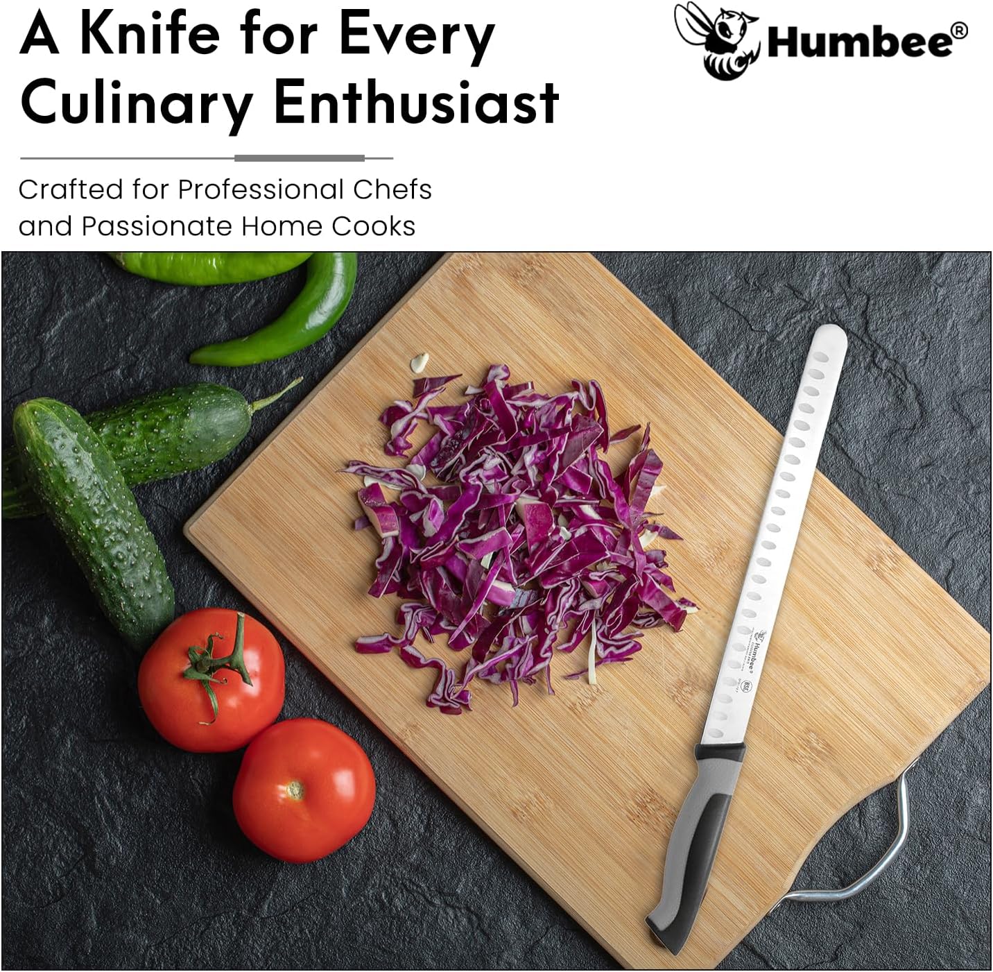 8-Inch Chef Carving Knife with Granton Edge for Slicing Turkey Ham and Meat | NSF Certified | German Stainless Steel Blade | Dishwasher Safe Ergonomic Handle, DT-21 Series, Black