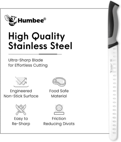 8-Inch Chef Carving Knife with Granton Edge for Slicing Turkey Ham and Meat | NSF Certified | German Stainless Steel Blade | Dishwasher Safe Ergonomic Handle, DT-21 Series, Black