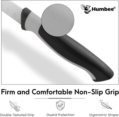 8-Inch Chef Carving Knife with Granton Edge for Slicing Turkey Ham and Meat | NSF Certified | German Stainless Steel Blade | Dishwasher Safe Ergonomic Handle, DT-21 Series, Black
