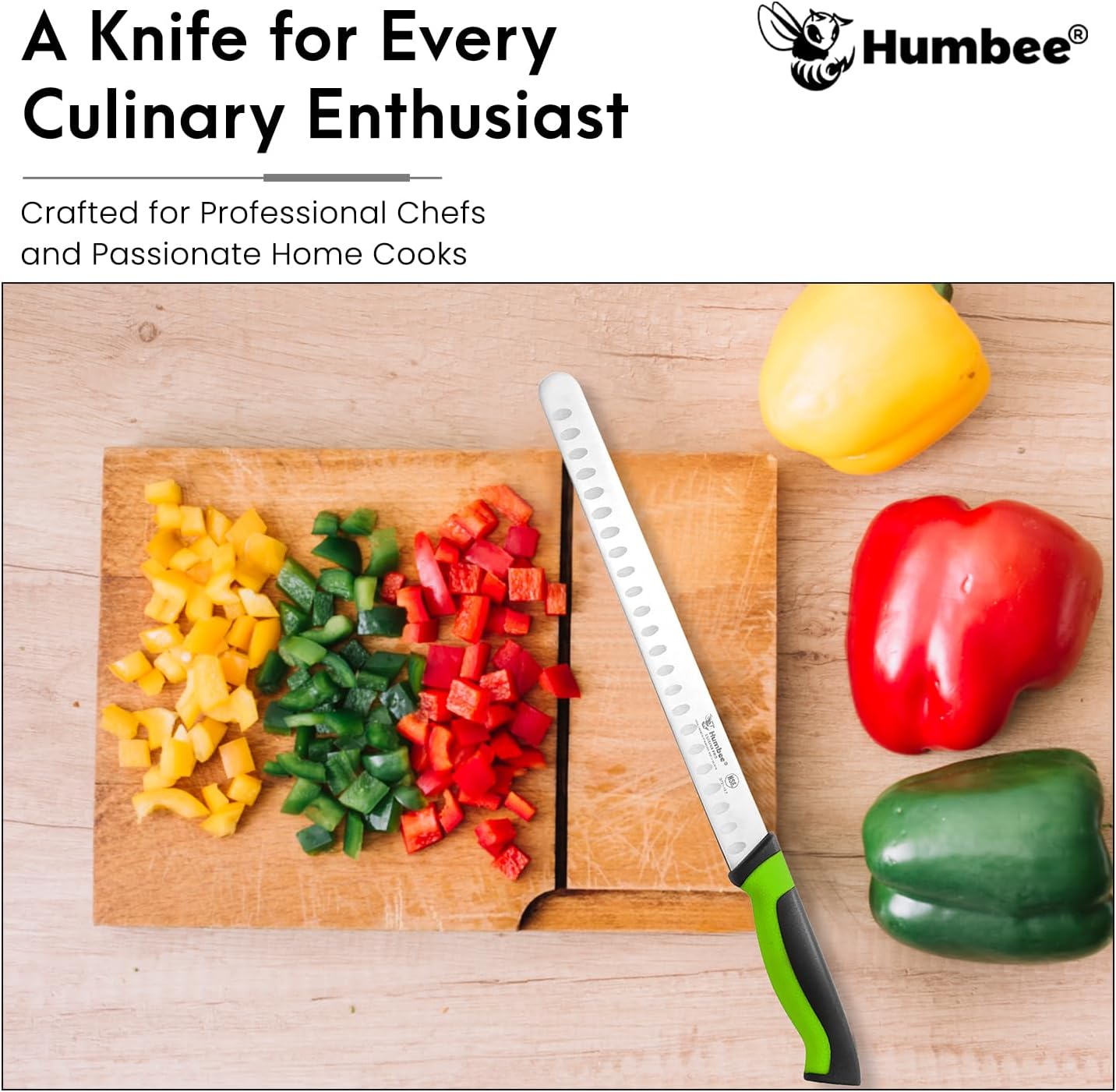8-Inch Chef Carving Knife with Granton Edge for Slicing Turkey Ham and Meat | NSF Certified | German Stainless Steel Blade | Dishwasher Safe Ergonomic Handle, DT-21 Series, Black
