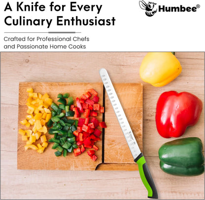 8-Inch Chef Carving Knife with Granton Edge for Slicing Turkey Ham and Meat | NSF Certified | German Stainless Steel Blade | Dishwasher Safe Ergonomic Handle, DT-21 Series, Black