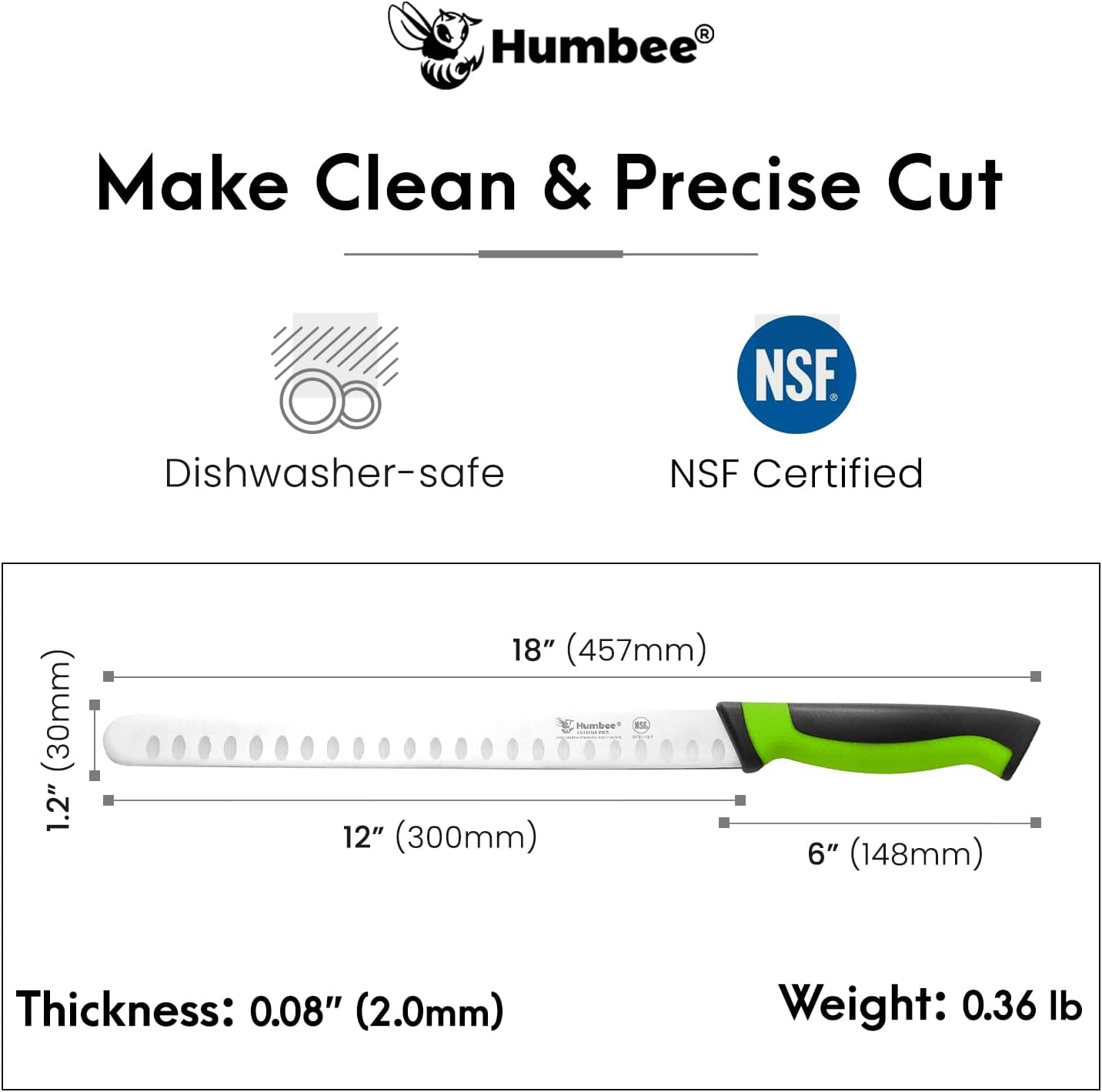 8-Inch Chef Carving Knife with Granton Edge for Slicing Turkey Ham and Meat | NSF Certified | German Stainless Steel Blade | Dishwasher Safe Ergonomic Handle, DT-21 Series, Black