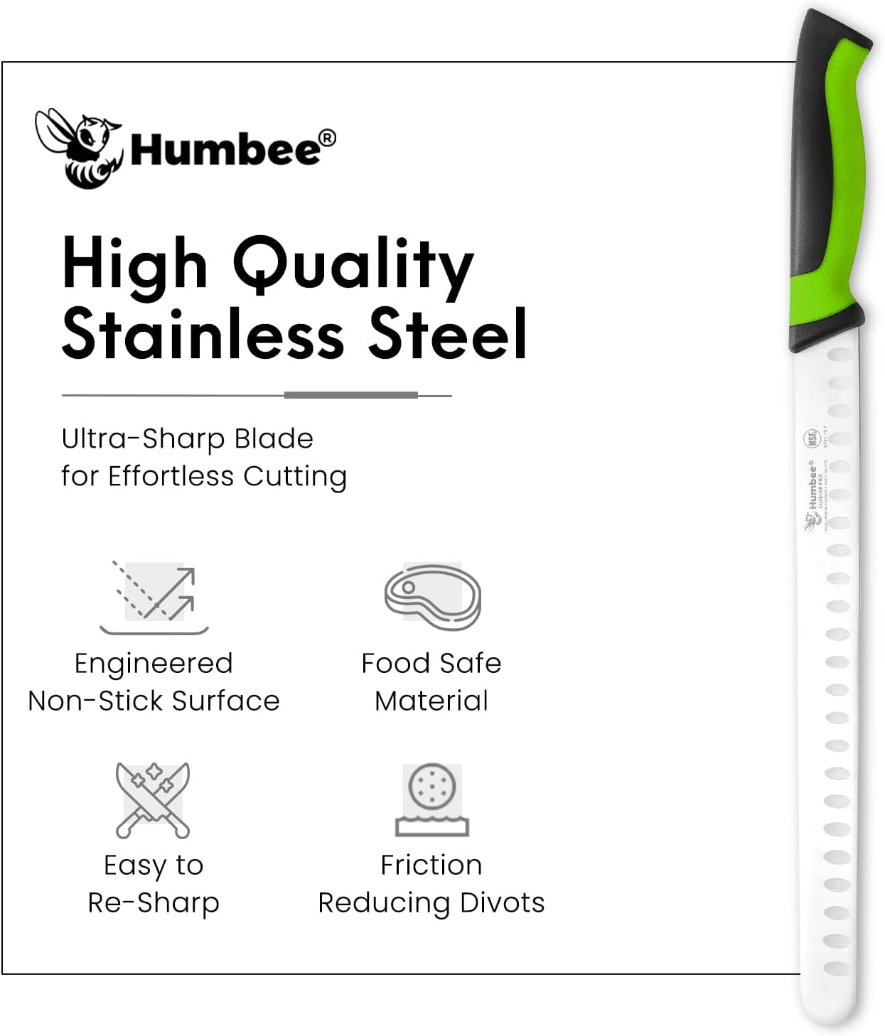 8-Inch Chef Carving Knife with Granton Edge for Slicing Turkey Ham and Meat | NSF Certified | German Stainless Steel Blade | Dishwasher Safe Ergonomic Handle, DT-21 Series, Black