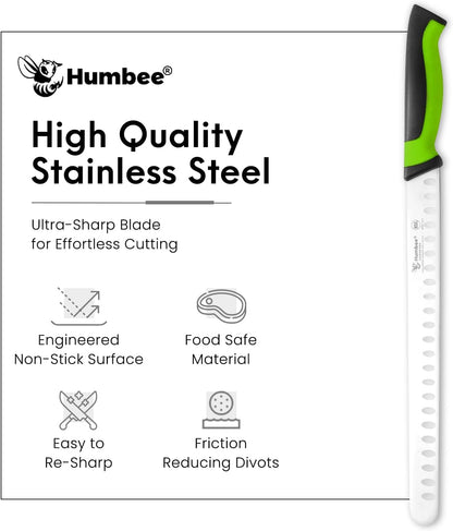 8-Inch Chef Carving Knife with Granton Edge for Slicing Turkey Ham and Meat | NSF Certified | German Stainless Steel Blade | Dishwasher Safe Ergonomic Handle, DT-21 Series, Black