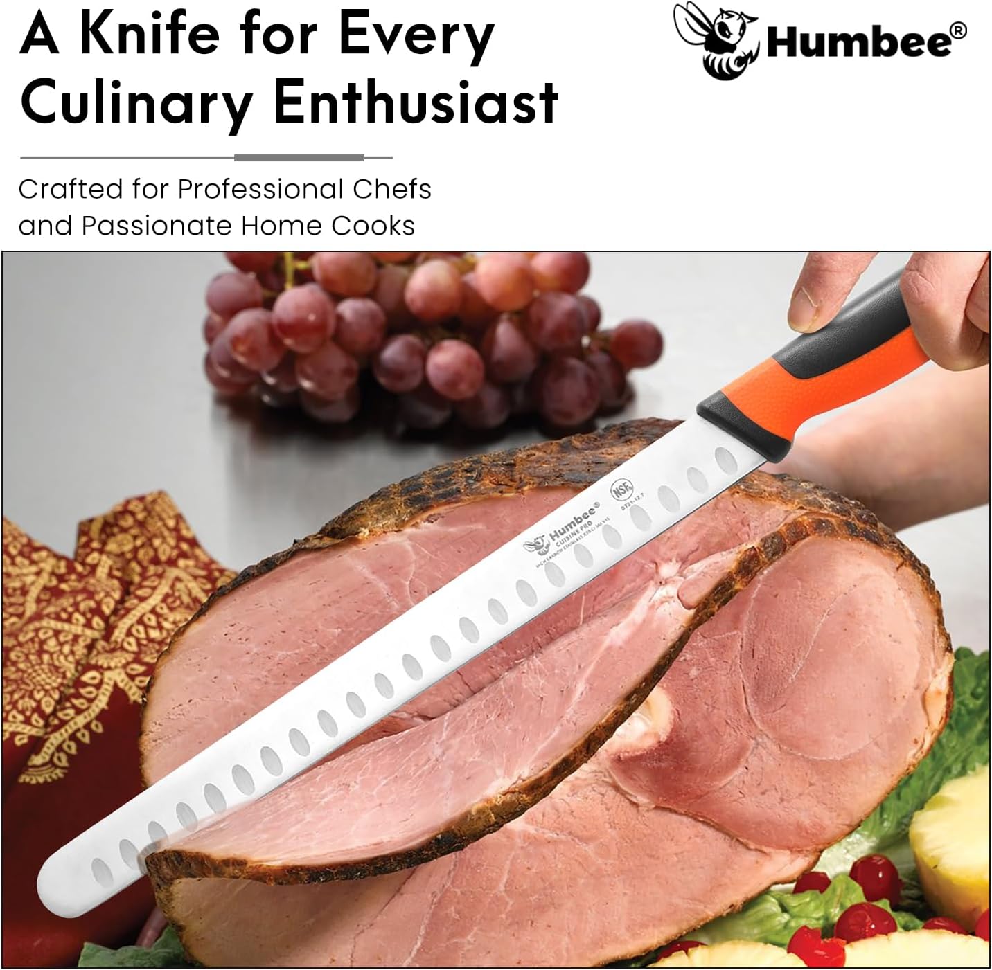 8-Inch Chef Carving Knife with Granton Edge for Slicing Turkey Ham and Meat | NSF Certified | German Stainless Steel Blade | Dishwasher Safe Ergonomic Handle, DT-21 Series, Black