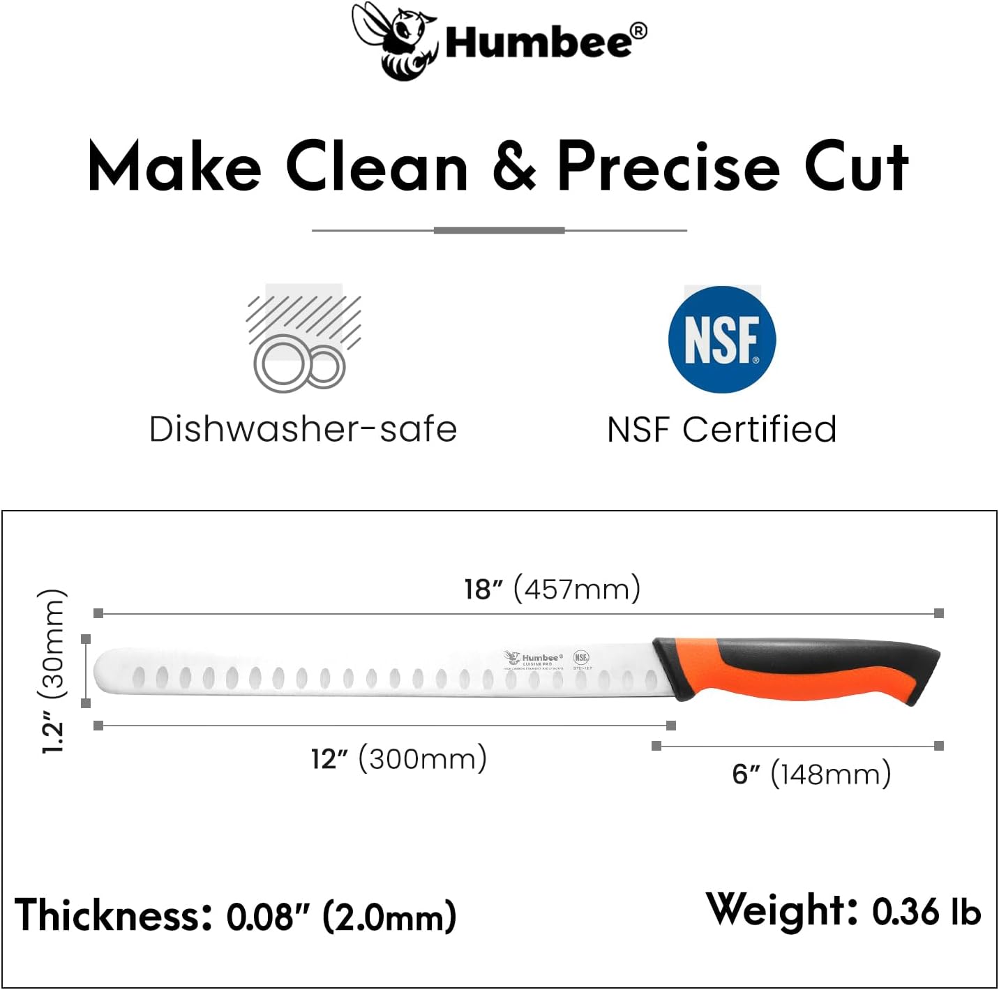 8-Inch Chef Carving Knife with Granton Edge for Slicing Turkey Ham and Meat | NSF Certified | German Stainless Steel Blade | Dishwasher Safe Ergonomic Handle, DT-21 Series, Black