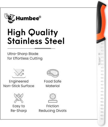 8-Inch Chef Carving Knife with Granton Edge for Slicing Turkey Ham and Meat | NSF Certified | German Stainless Steel Blade | Dishwasher Safe Ergonomic Handle, DT-21 Series, Black