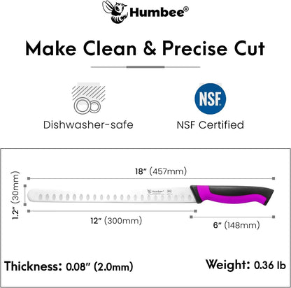 8-Inch Chef Carving Knife with Granton Edge for Slicing Turkey Ham and Meat | NSF Certified | German Stainless Steel Blade | Dishwasher Safe Ergonomic Handle, DT-21 Series, Black