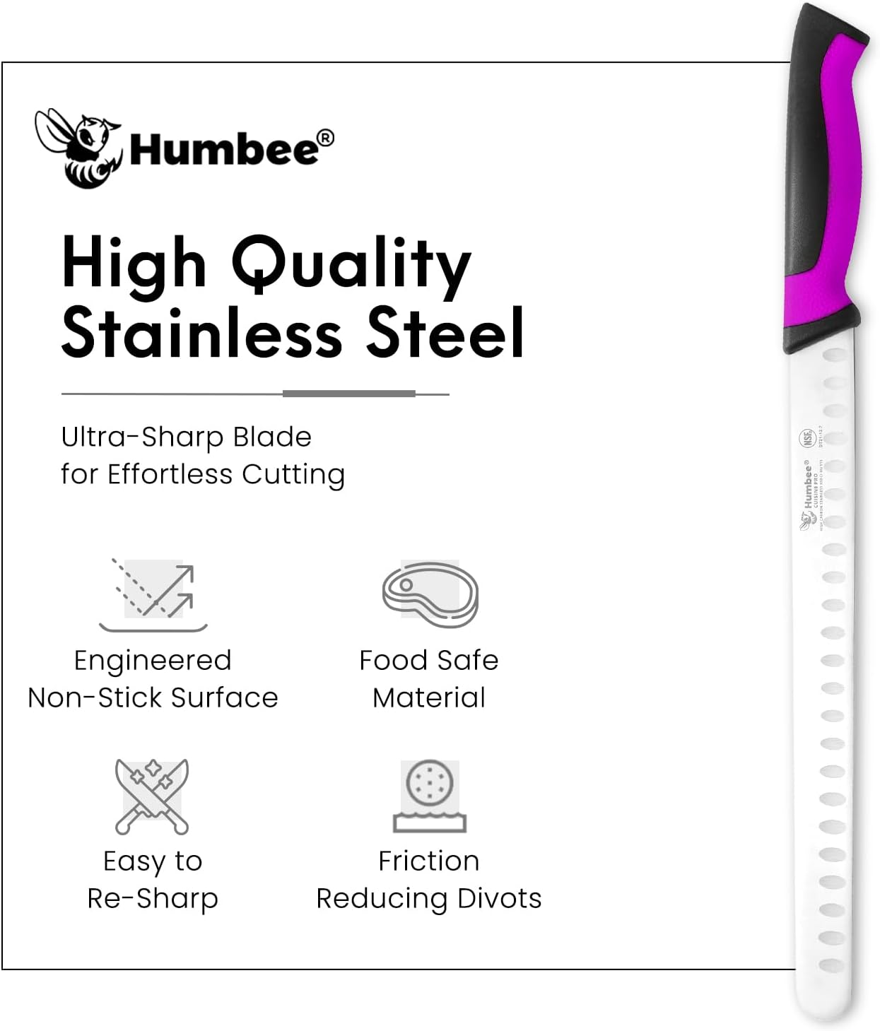 8-Inch Chef Carving Knife with Granton Edge for Slicing Turkey Ham and Meat | NSF Certified | German Stainless Steel Blade | Dishwasher Safe Ergonomic Handle, DT-21 Series, Black