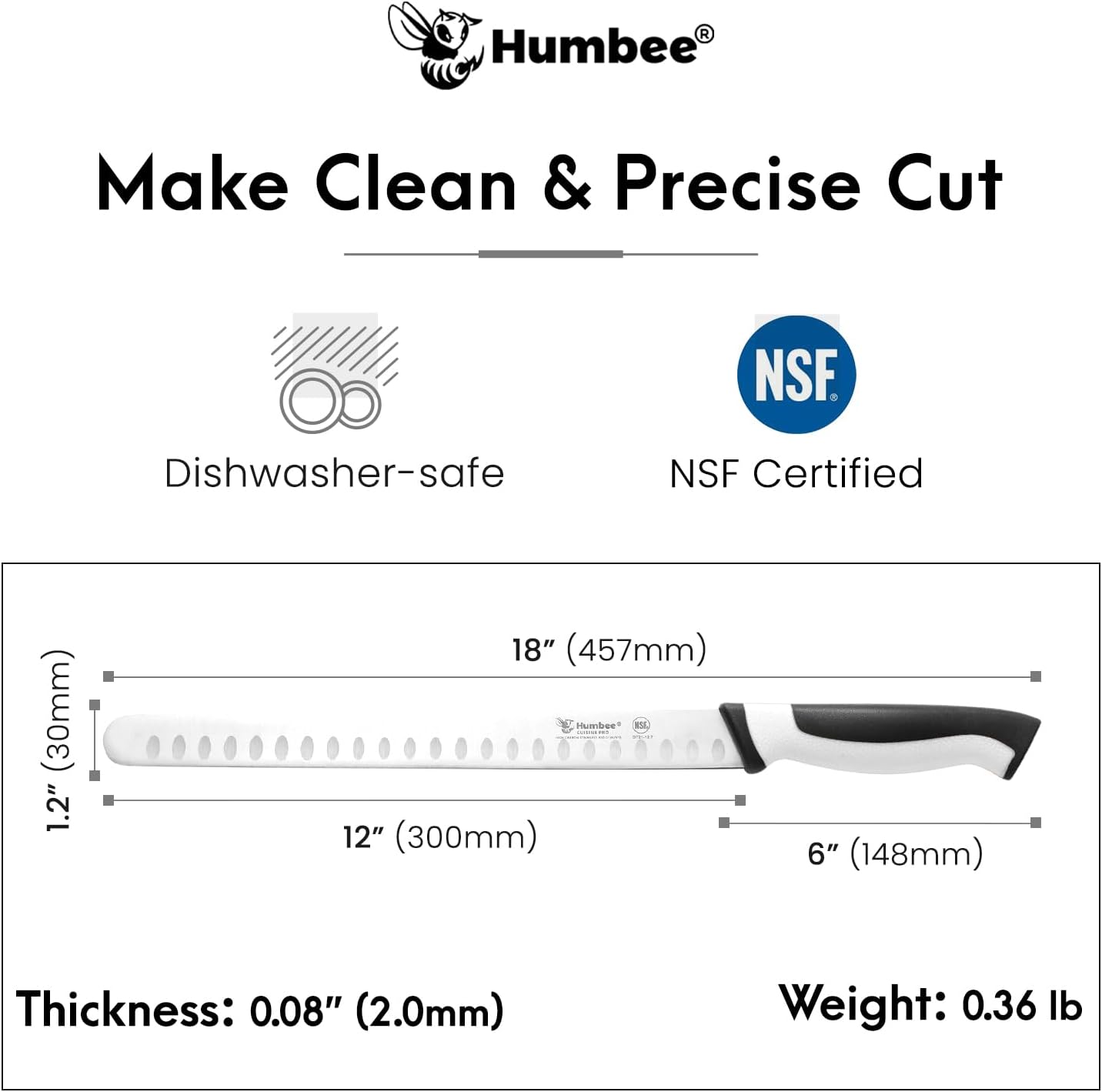8-Inch Chef Carving Knife with Granton Edge for Slicing Turkey Ham and Meat | NSF Certified | German Stainless Steel Blade | Dishwasher Safe Ergonomic Handle, DT-21 Series, Black