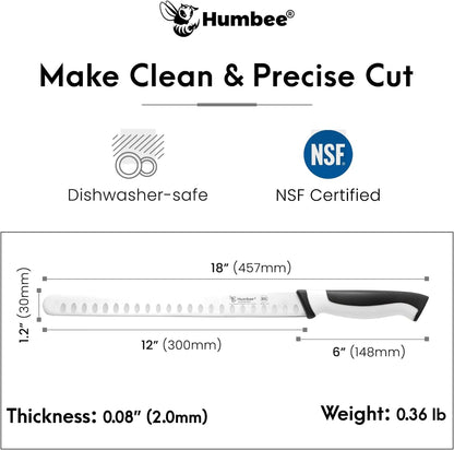 8-Inch Chef Carving Knife with Granton Edge for Slicing Turkey Ham and Meat | NSF Certified | German Stainless Steel Blade | Dishwasher Safe Ergonomic Handle, DT-21 Series, Black