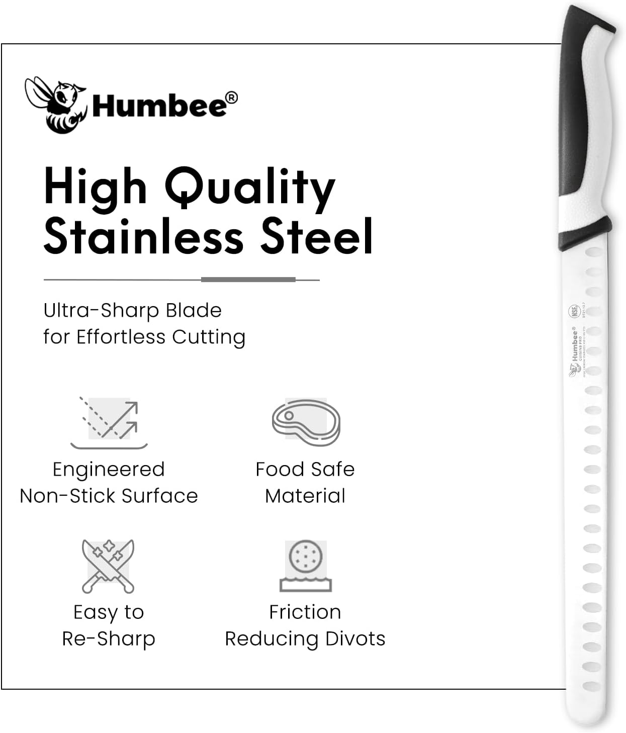 8-Inch Chef Carving Knife with Granton Edge for Slicing Turkey Ham and Meat | NSF Certified | German Stainless Steel Blade | Dishwasher Safe Ergonomic Handle, DT-21 Series, Black