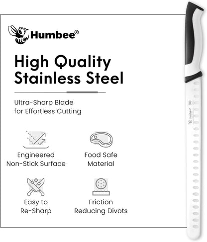 8-Inch Chef Carving Knife with Granton Edge for Slicing Turkey Ham and Meat | NSF Certified | German Stainless Steel Blade | Dishwasher Safe Ergonomic Handle, DT-21 Series, Black