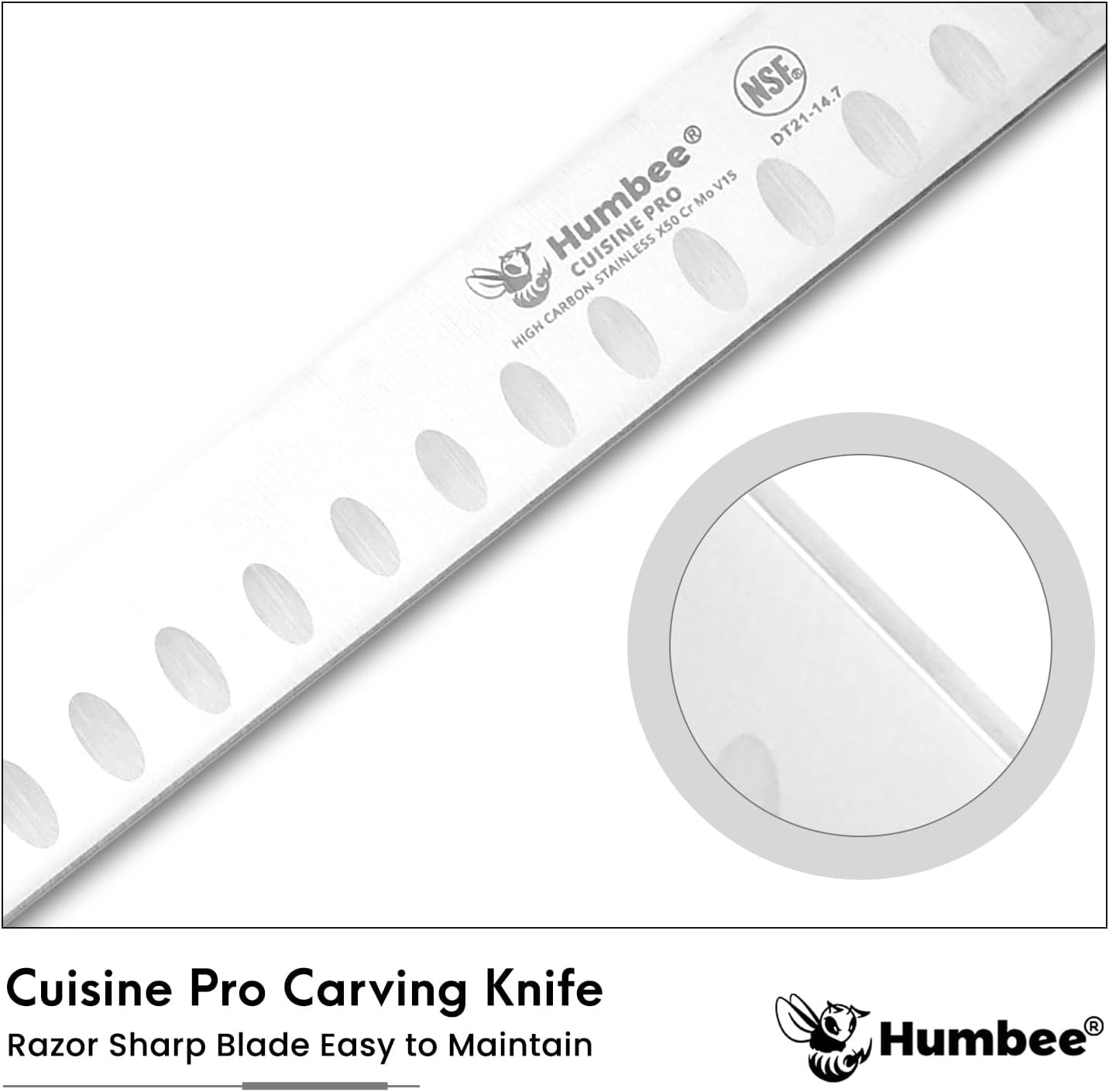 8-Inch Chef Carving Knife with Granton Edge for Slicing Turkey Ham and Meat | NSF Certified | German Stainless Steel Blade | Dishwasher Safe Ergonomic Handle, DT-21 Series, Black