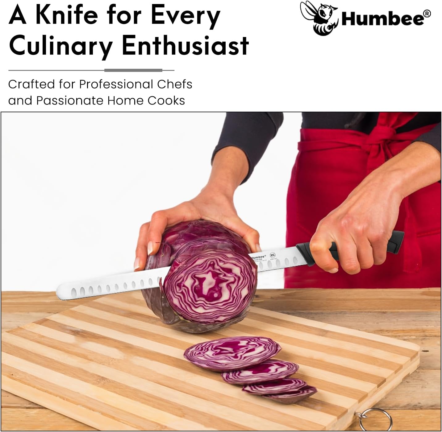 8-Inch Chef Carving Knife with Granton Edge for Slicing Turkey Ham and Meat | NSF Certified | German Stainless Steel Blade | Dishwasher Safe Ergonomic Handle, DT-21 Series, Black