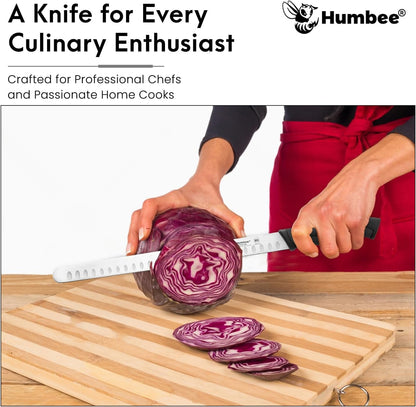 8-Inch Chef Carving Knife with Granton Edge for Slicing Turkey Ham and Meat | NSF Certified | German Stainless Steel Blade | Dishwasher Safe Ergonomic Handle, DT-21 Series, Black