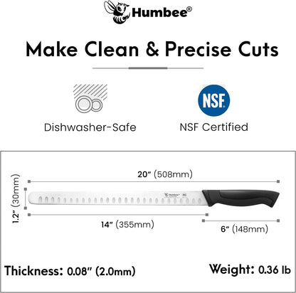 8-Inch Chef Carving Knife with Granton Edge for Slicing Turkey Ham and Meat | NSF Certified | German Stainless Steel Blade | Dishwasher Safe Ergonomic Handle, DT-21 Series, Black