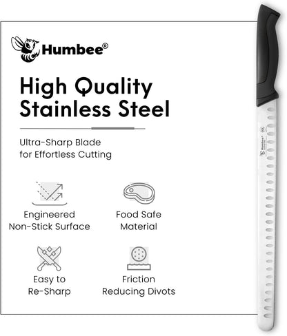 8-Inch Chef Carving Knife with Granton Edge for Slicing Turkey Ham and Meat | NSF Certified | German Stainless Steel Blade | Dishwasher Safe Ergonomic Handle, DT-21 Series, Black