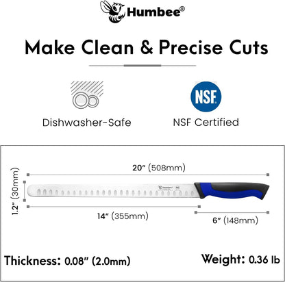 8-Inch Chef Carving Knife with Granton Edge for Slicing Turkey Ham and Meat | NSF Certified | German Stainless Steel Blade | Dishwasher Safe Ergonomic Handle, DT-21 Series, Black