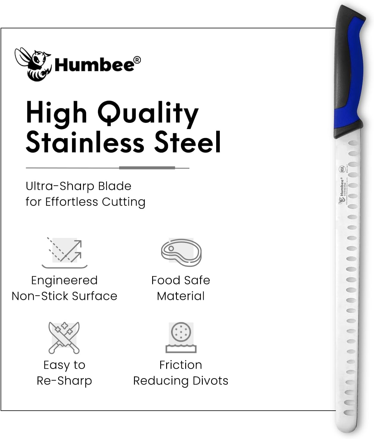 8-Inch Chef Carving Knife with Granton Edge for Slicing Turkey Ham and Meat | NSF Certified | German Stainless Steel Blade | Dishwasher Safe Ergonomic Handle, DT-21 Series, Black