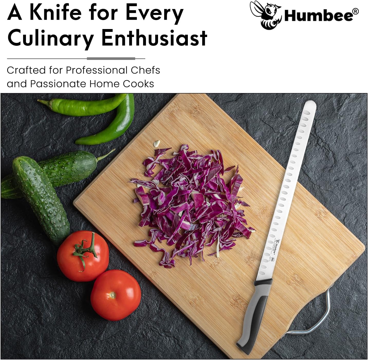8-Inch Chef Carving Knife with Granton Edge for Slicing Turkey Ham and Meat | NSF Certified | German Stainless Steel Blade | Dishwasher Safe Ergonomic Handle, DT-21 Series, Black