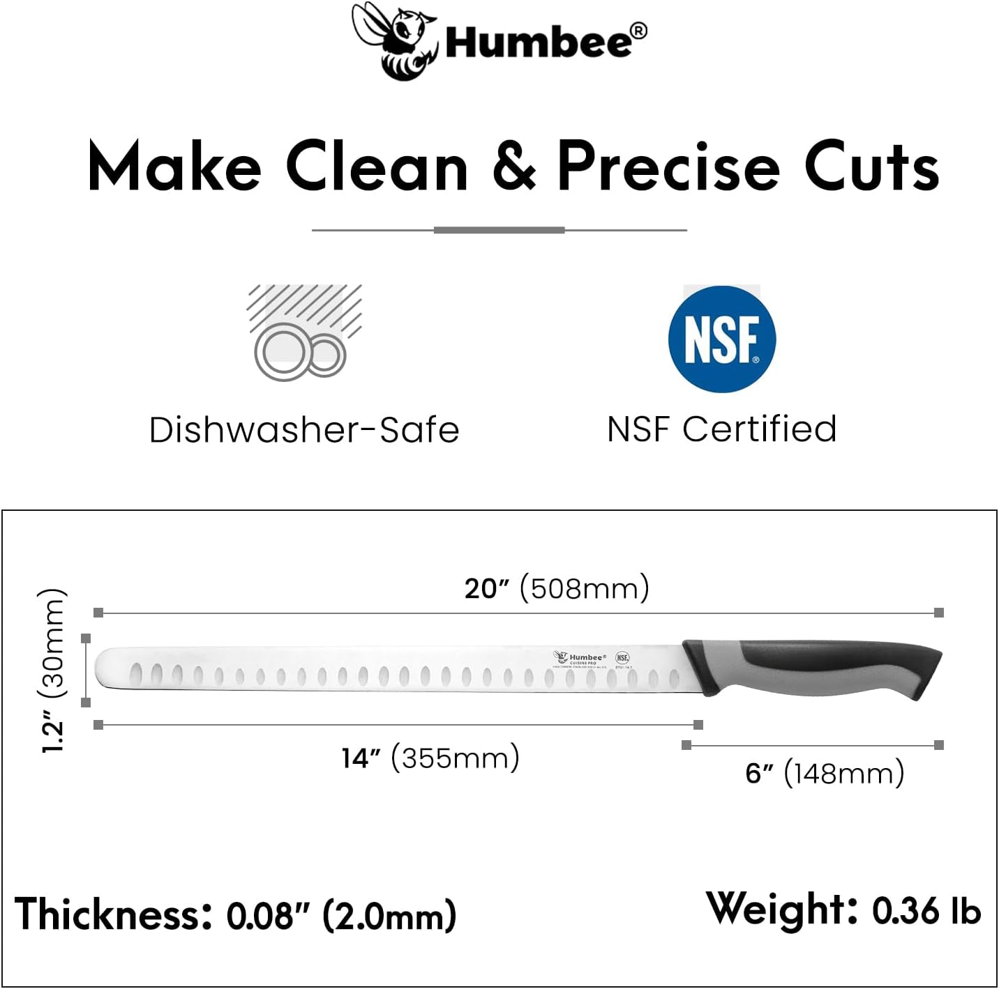 8-Inch Chef Carving Knife with Granton Edge for Slicing Turkey Ham and Meat | NSF Certified | German Stainless Steel Blade | Dishwasher Safe Ergonomic Handle, DT-21 Series, Black