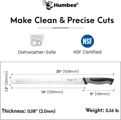 8-Inch Chef Carving Knife with Granton Edge for Slicing Turkey Ham and Meat | NSF Certified | German Stainless Steel Blade | Dishwasher Safe Ergonomic Handle, DT-21 Series, Black