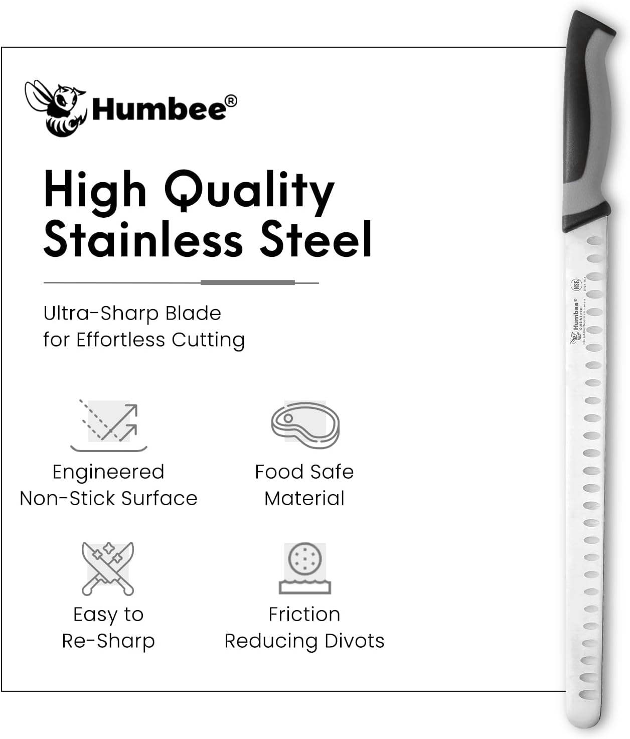 8-Inch Chef Carving Knife with Granton Edge for Slicing Turkey Ham and Meat | NSF Certified | German Stainless Steel Blade | Dishwasher Safe Ergonomic Handle, DT-21 Series, Black