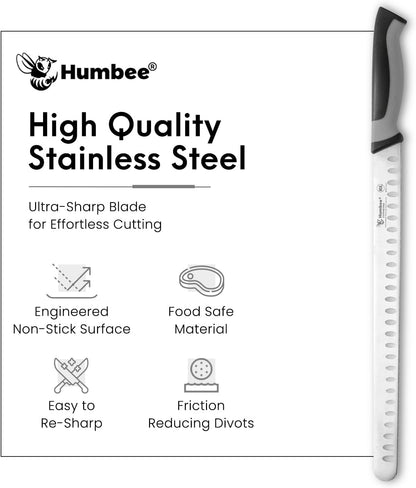 8-Inch Chef Carving Knife with Granton Edge for Slicing Turkey Ham and Meat | NSF Certified | German Stainless Steel Blade | Dishwasher Safe Ergonomic Handle, DT-21 Series, Black