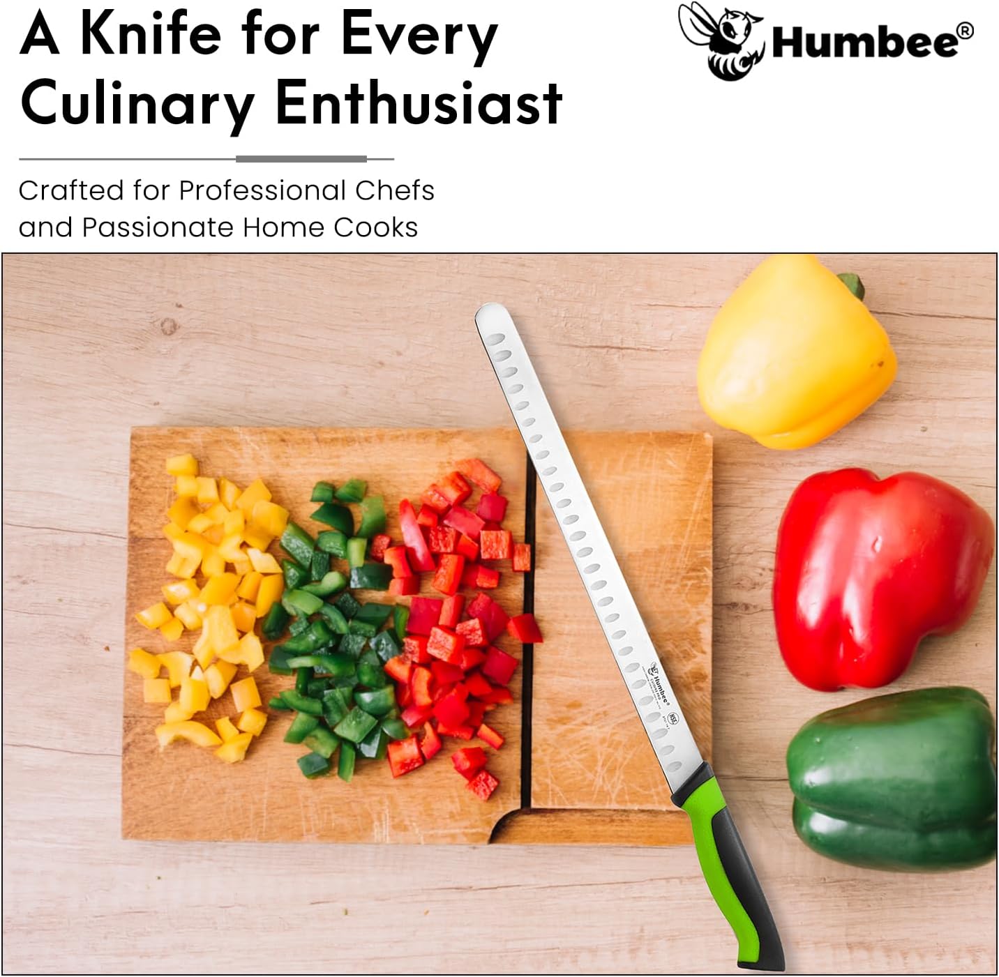 8-Inch Chef Carving Knife with Granton Edge for Slicing Turkey Ham and Meat | NSF Certified | German Stainless Steel Blade | Dishwasher Safe Ergonomic Handle, DT-21 Series, Black
