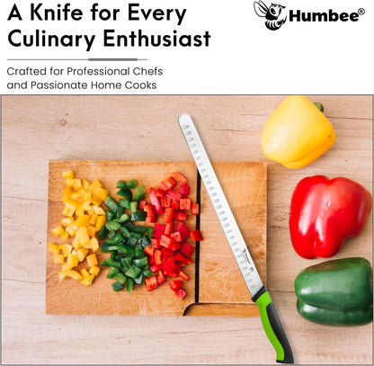 8-Inch Chef Carving Knife with Granton Edge for Slicing Turkey Ham and Meat | NSF Certified | German Stainless Steel Blade | Dishwasher Safe Ergonomic Handle, DT-21 Series, Black