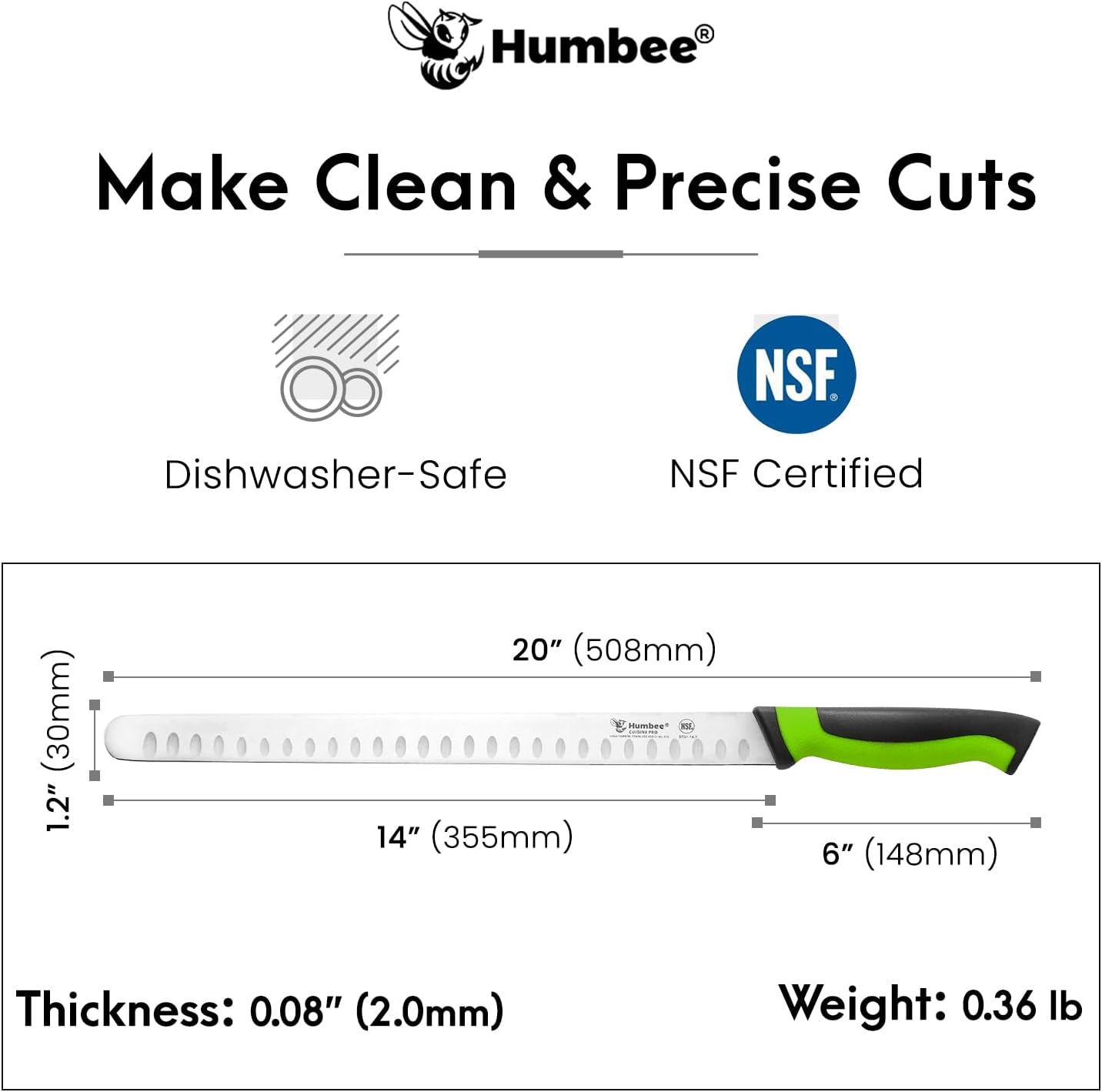 8-Inch Chef Carving Knife with Granton Edge for Slicing Turkey Ham and Meat | NSF Certified | German Stainless Steel Blade | Dishwasher Safe Ergonomic Handle, DT-21 Series, Black