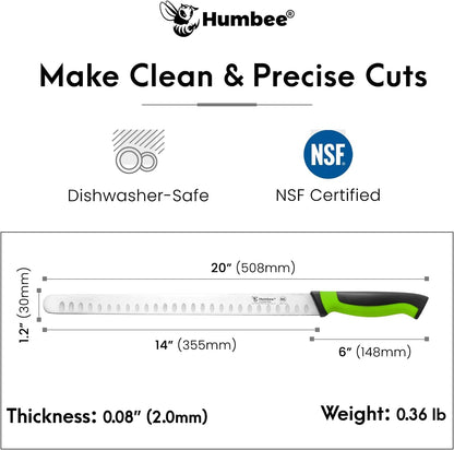 8-Inch Chef Carving Knife with Granton Edge for Slicing Turkey Ham and Meat | NSF Certified | German Stainless Steel Blade | Dishwasher Safe Ergonomic Handle, DT-21 Series, Black