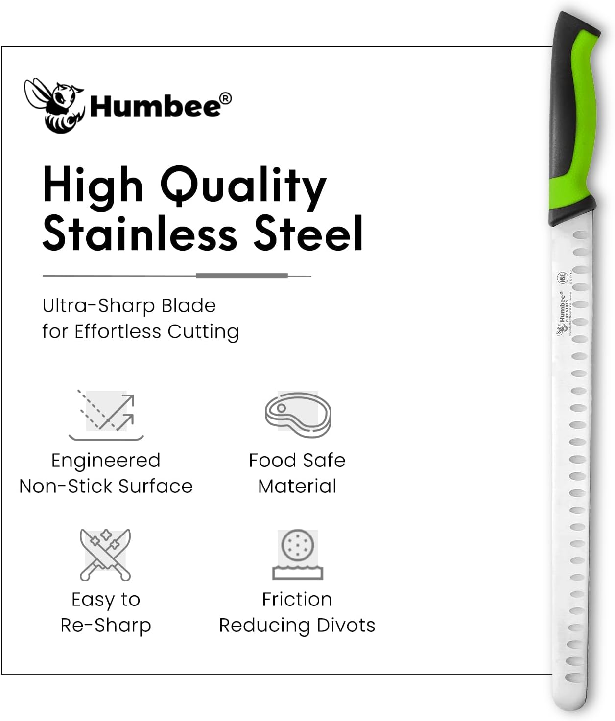 8-Inch Chef Carving Knife with Granton Edge for Slicing Turkey Ham and Meat | NSF Certified | German Stainless Steel Blade | Dishwasher Safe Ergonomic Handle, DT-21 Series, Black