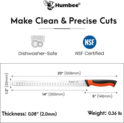 8-Inch Chef Carving Knife with Granton Edge for Slicing Turkey Ham and Meat | NSF Certified | German Stainless Steel Blade | Dishwasher Safe Ergonomic Handle, DT-21 Series, Black