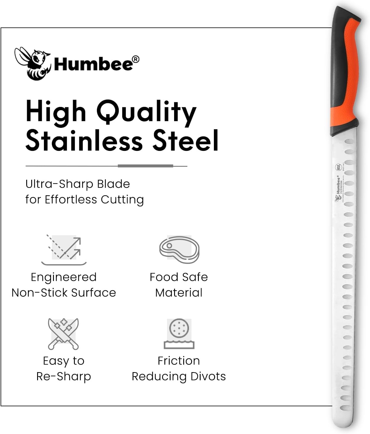 8-Inch Chef Carving Knife with Granton Edge for Slicing Turkey Ham and Meat | NSF Certified | German Stainless Steel Blade | Dishwasher Safe Ergonomic Handle, DT-21 Series, Black