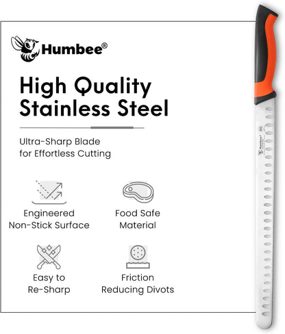 8-Inch Chef Carving Knife with Granton Edge for Slicing Turkey Ham and Meat | NSF Certified | German Stainless Steel Blade | Dishwasher Safe Ergonomic Handle, DT-21 Series, Black
