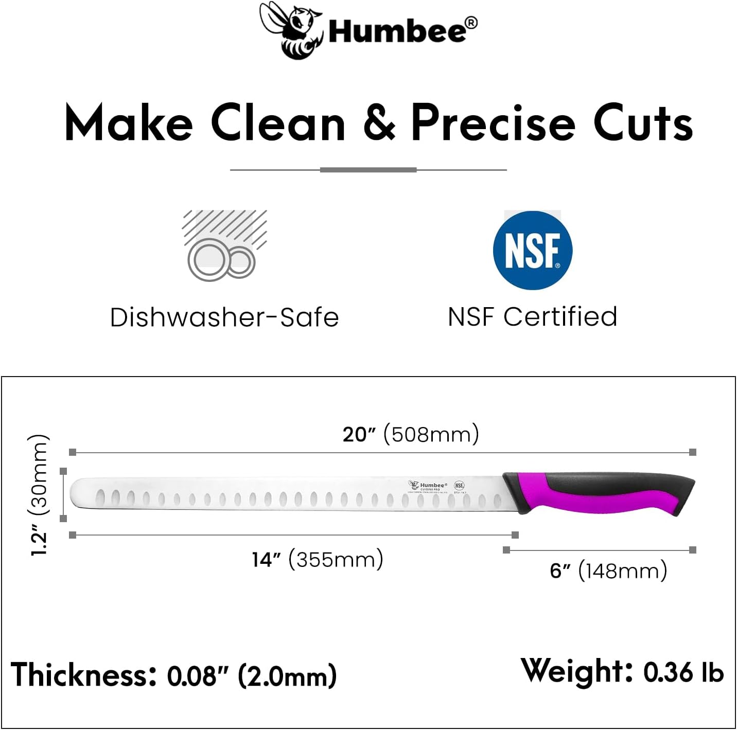 8-Inch Chef Carving Knife with Granton Edge for Slicing Turkey Ham and Meat | NSF Certified | German Stainless Steel Blade | Dishwasher Safe Ergonomic Handle, DT-21 Series, Black