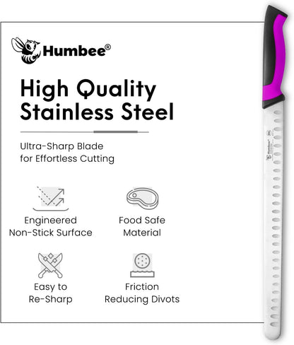 8-Inch Chef Carving Knife with Granton Edge for Slicing Turkey Ham and Meat | NSF Certified | German Stainless Steel Blade | Dishwasher Safe Ergonomic Handle, DT-21 Series, Black