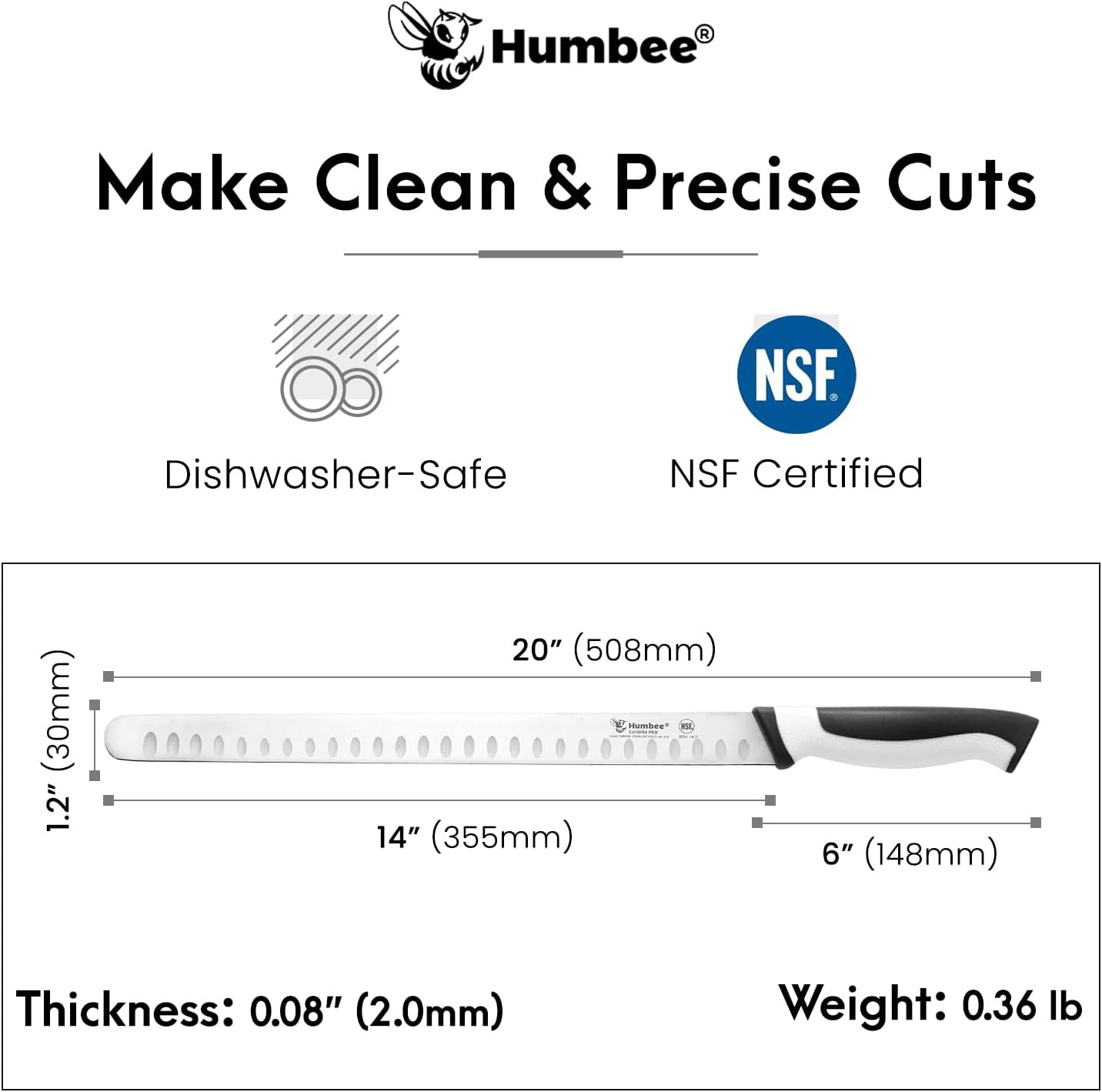 8-Inch Chef Carving Knife with Granton Edge for Slicing Turkey Ham and Meat | NSF Certified | German Stainless Steel Blade | Dishwasher Safe Ergonomic Handle, DT-21 Series, Black