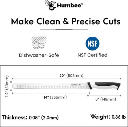 8-Inch Chef Carving Knife with Granton Edge for Slicing Turkey Ham and Meat | NSF Certified | German Stainless Steel Blade | Dishwasher Safe Ergonomic Handle, DT-21 Series, Black