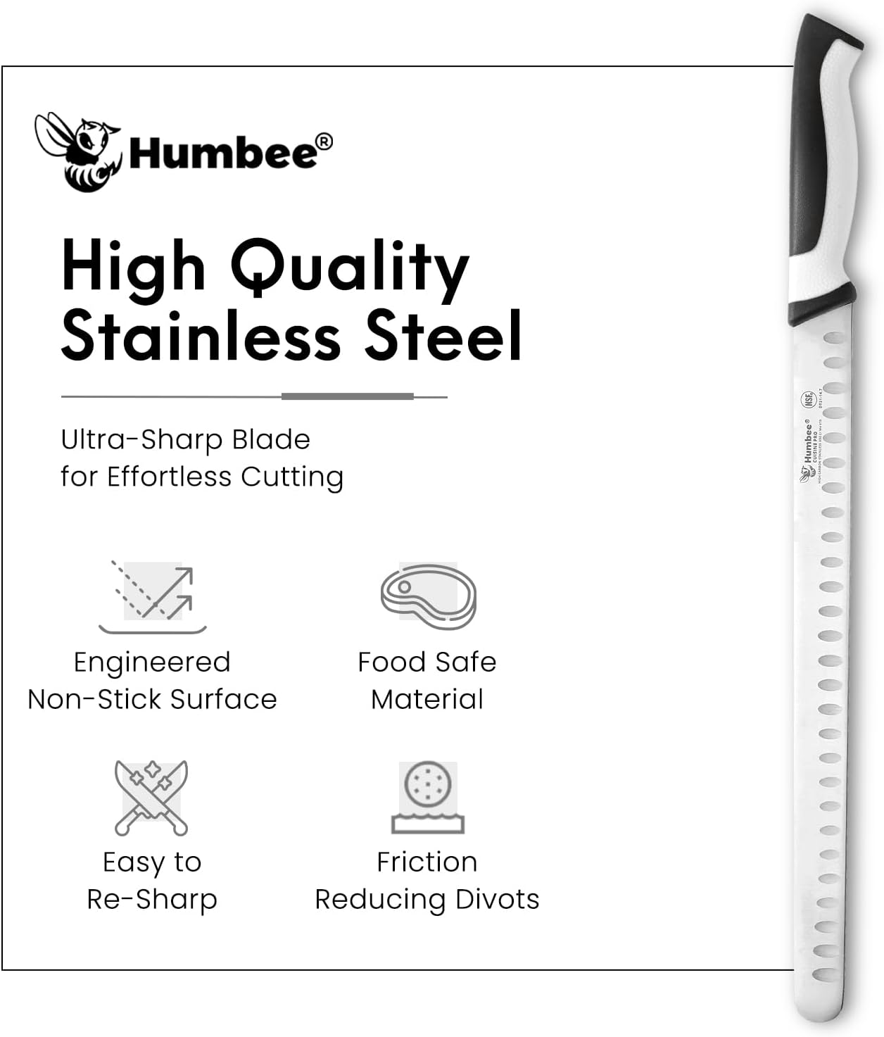 8-Inch Chef Carving Knife with Granton Edge for Slicing Turkey Ham and Meat | NSF Certified | German Stainless Steel Blade | Dishwasher Safe Ergonomic Handle, DT-21 Series, Black